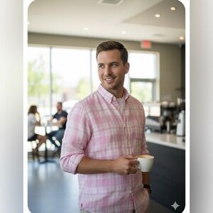 Ralph Lauren Men’s Classic Fit Plaid Pink and White Shirt. 100% Linen Size XL